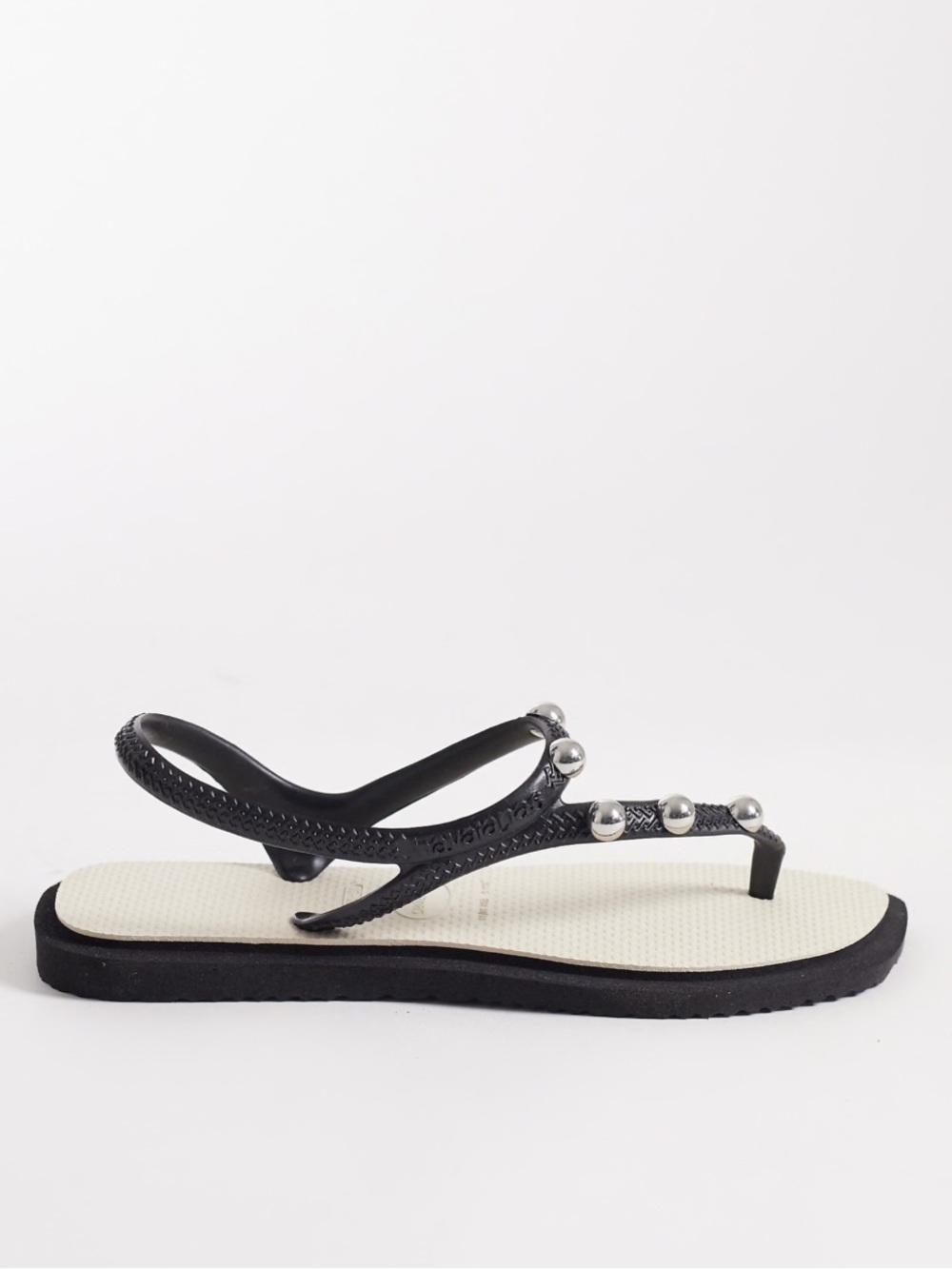 Havana’s Black Strappy Toe-Post Sandals with Silver Studs